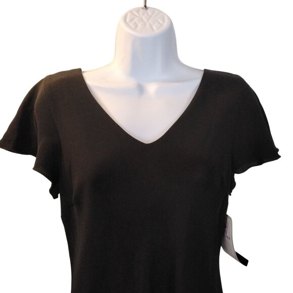 S.L. Fashions Womens Elegant Black Size 8 Petite V-Neck Layered Hem Dress Party - Picture 6 of 12